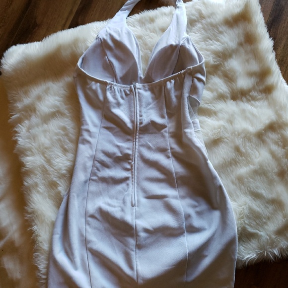 White Halter Top Mini Mesh Cut Out Dress - Picture 3 of 8
